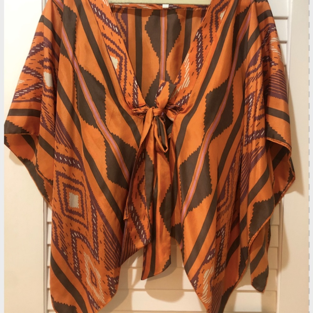 ALEXIS Orange Tribal Oversized Tie-Front Blouse